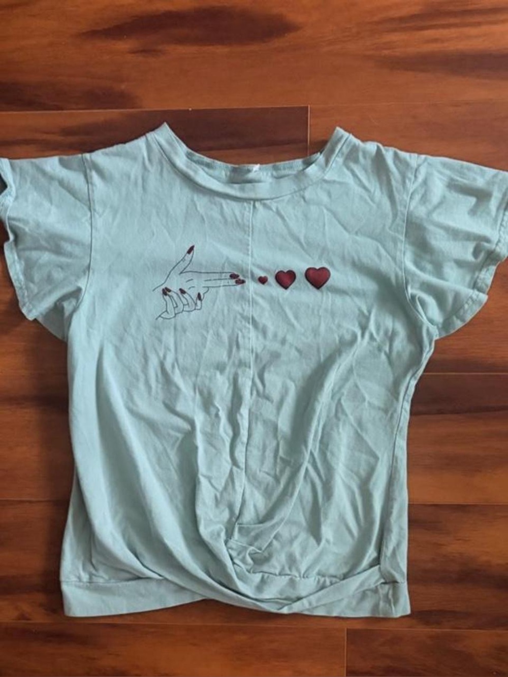 Light Blue Short Sleeve Heart Graphic Tee